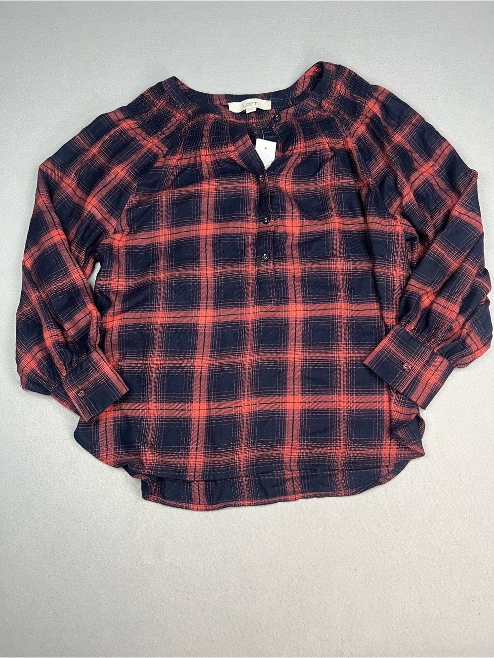 Loft plaid peasant style button down shirt new with tags size small